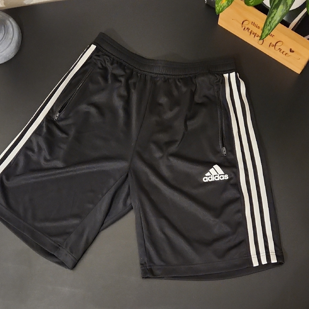 adidas Black Athletic Shorts with White 3-Stripes